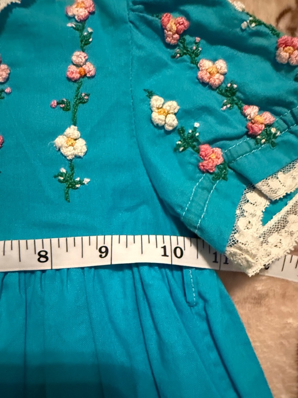 🖤VINTAGE 1980s BLUE FLORAL EMBROIDERED DRESS SIZE 6-9 MONTHS🖤 - Picture 5 of 7